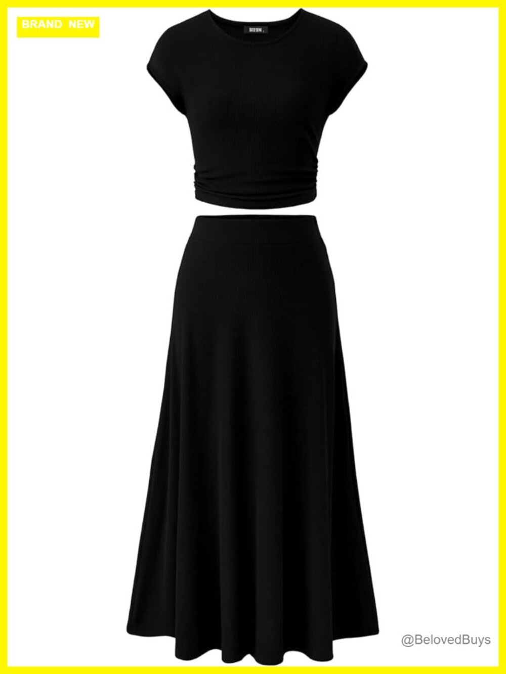 Two Piece Skirt Set Crew Neck Short Sleeve Crop Top Midi Skirt Lounge Set